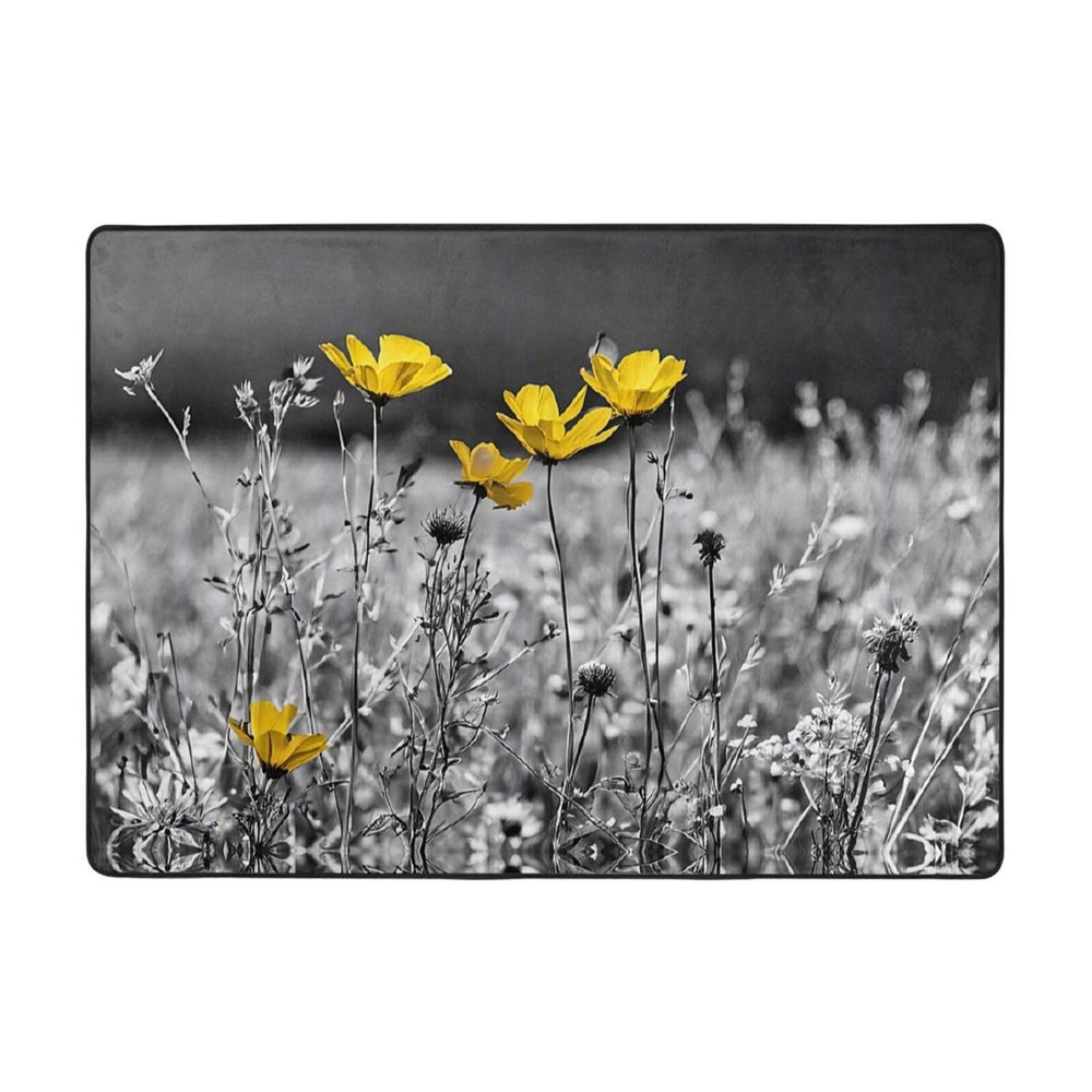 Black and White Sunflowers Print Living Room Anti Slip and Absorbent Carpet, Indoor Bedroom Bed Floor Mat, Ultra Soft Washable Carpet 80x58 in
