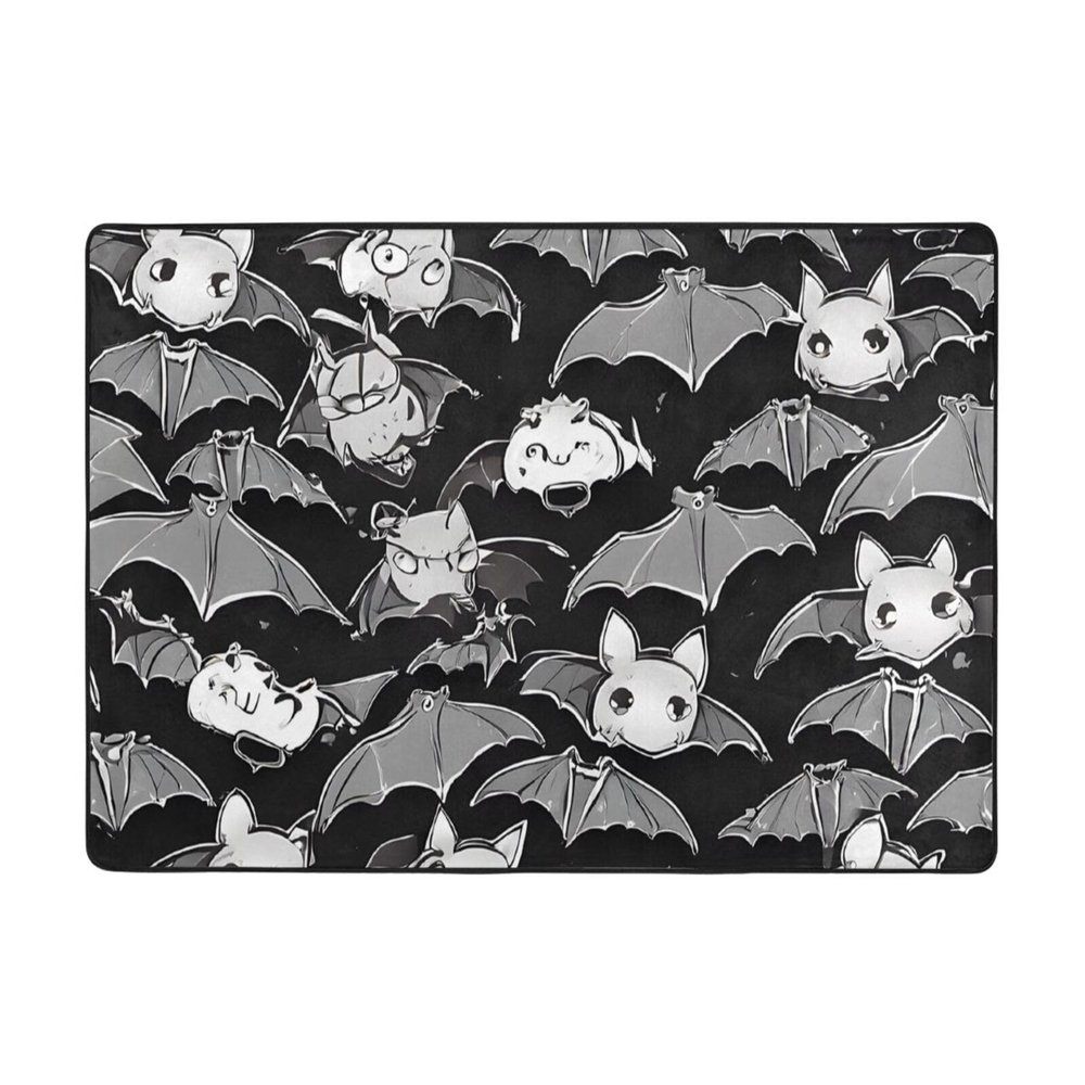Halloween Bats Grey Print Living Room Anti Slip and Absorbent Carpet, Indoor Bedroom Bed Floor Mat, Ultra Soft Washable Carpet 80x58 in