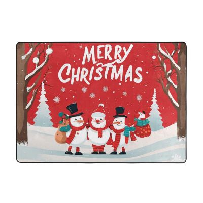 Merry Xmas Print Living Room Anti Slip and Absorbent Carpet, Indoor Bedroom Bed Floor Mat, Ultra Soft Washable Carpet 80x58 in