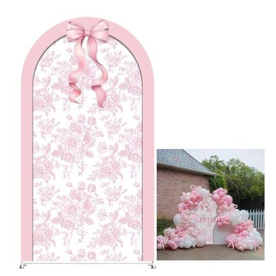 KONPON Pink Bow Arch Backdrop Cover 7.2FT Floral in Bloom Spandex Arch Stand Cover for Wedding Bridal Shower Coquette Bow Party Decorations (No Stand!)