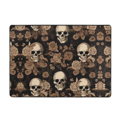 Gothic Wallpaper Skull Print Living Room Anti Slip and Absorbent Carpet, Indoor Bedroom Bed Floor Mat, Ultra Soft Washable Carpet 80x58 in