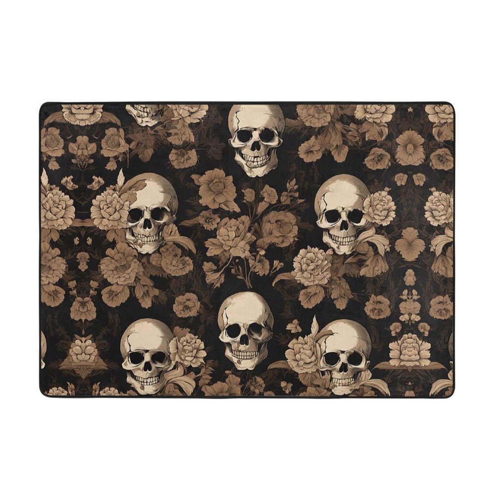 Gothic Wallpaper Skull Print Living Room Anti Slip and Absorbent Carpet, Indoor Bedroom Bed Floor Mat, Ultra Soft Washable Carpet 80x58 in
