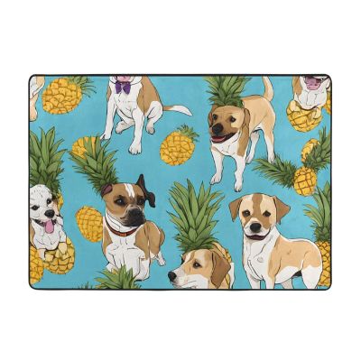 Chihuahua Dog Pineapple Print Living Room Anti Slip and Absorbent Carpet, Indoor Bedroom Bed Floor Mat, Ultra Soft Washable Carpet 80x58 in