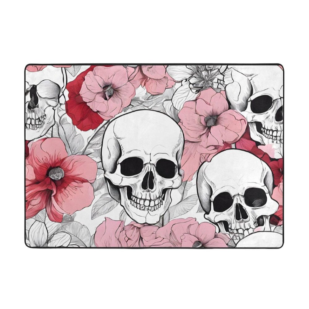 Color Skulls Print Living Room Anti Slip and Absorbent Carpet, Indoor Bedroom Bed Floor Mat, Ultra Soft Washable Carpet 80x58 in