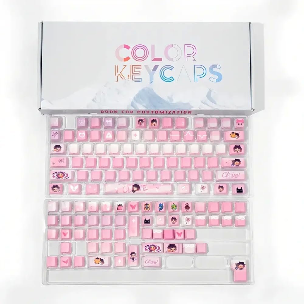APOJHGF Twilight Butterfly PBT Key Cap 136 Key Side Engraved Light Transmission Compatible with Mechanical Keyboards 61 64 75 84 96 104