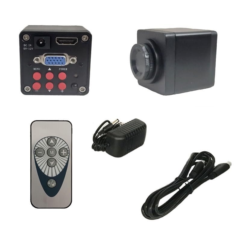 Professional Microscope Lens, Black 20MP HDMI VGA 1080P Digital Video Microscope Camera with 130X C Mount Lens Industrial Microscopio Phone PCB Repair Tools Easy to Use and Setup (