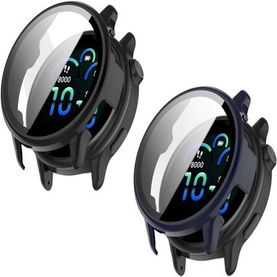 2 Pack Hard Case with Screen Protector for Garmin Vivoactive 6, HD Clear Built-in 9H Tempered Glass Full Protection Slim Cover (Black/Dark Blue)