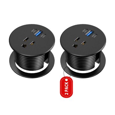 2 Pack Desk Grommet Power Outlet, 2.5 inch Desktop Recessed Outlet with 20W Fast Charging USB-C Port, Flush Mount Outlet for Conference Rooms, Office Tables, Furniture(ETL Listed)