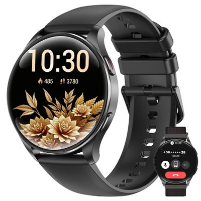 IOWODO Smart Watch for Women Men, 1.43" AMOLED Ultra-Clear Screen Fitness Tracker with HeartRate/Sleep Monitor, 21Languages, Answer/Make Calls,Waterproof Smartwatch for Android and iPhone (2 Straps)