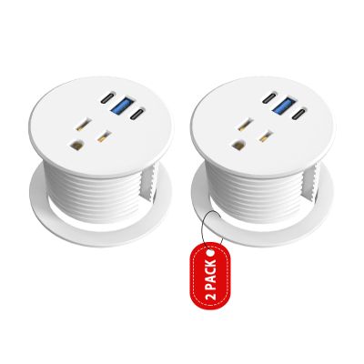 2 Pack Desk Grommet Power Outlet, 2.5 inch Desktop Recessed Outlet with 20W Fast Charging USB-C Port, Flush Mount Outlet for Conference Rooms, Office Tables, Furniture(ETL Listed)