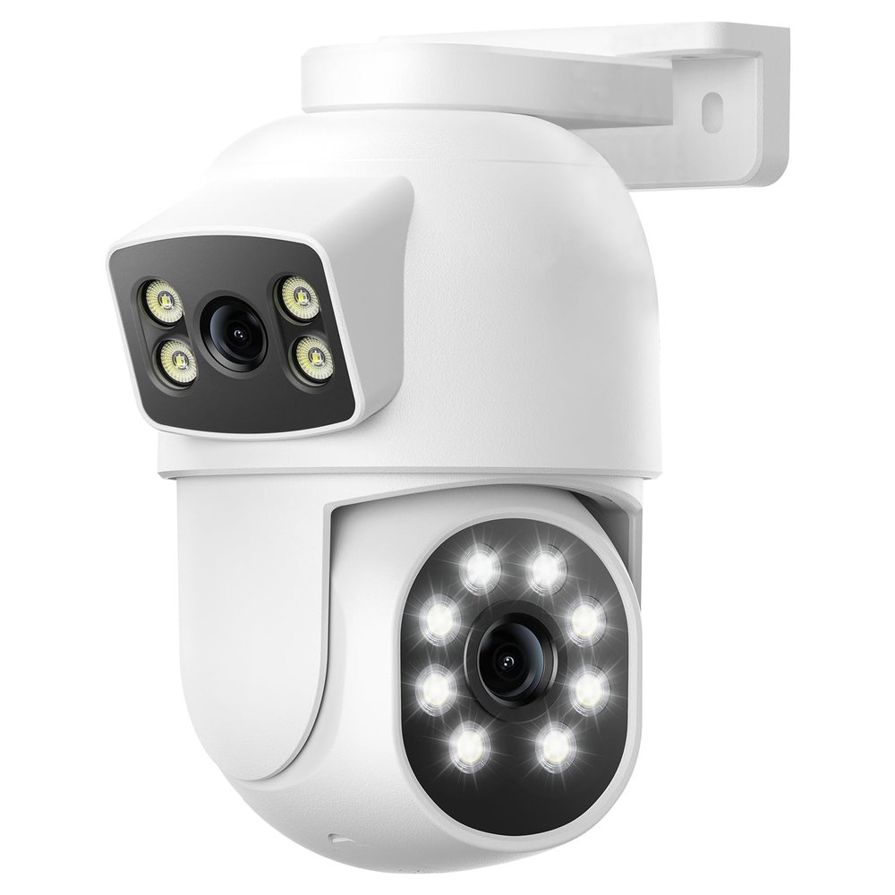 Camcamp Dual Lens Security Camera Outdoor, 2K Full HD Video, 360 View Pan/Tilt Surveillance & Security Cameras with Color Night Vision, Easy to Install, PIR Alarm