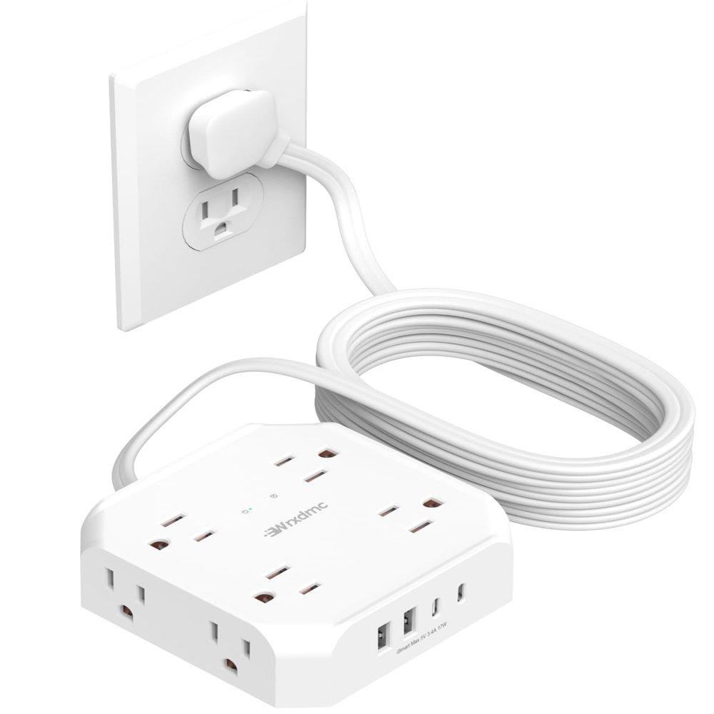 2 Prong Power Strip, WRXDMC 2 Prong to 3 Prong Outlet Adapter, 1400J Two Prong Surge Protector, 15ft Long Extension Cord, 8 AC Outlets with 2 USB C and 2 USB A Port, Wall Mountable,Ideal for Old House