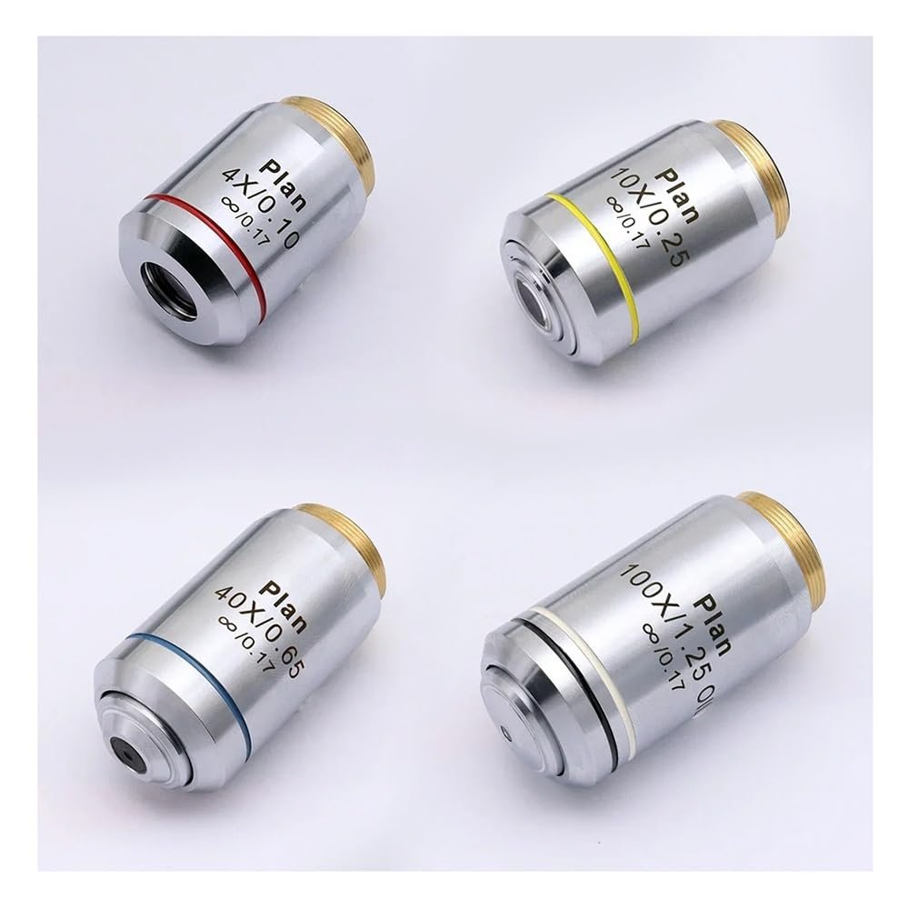 Lab Microscope Accessories Achromatic Microsocpe Objective Lens Objectives 4X 10X 20X 40X 60X 100X for Microscope RMS Thread(4X 10x 40x 100x)