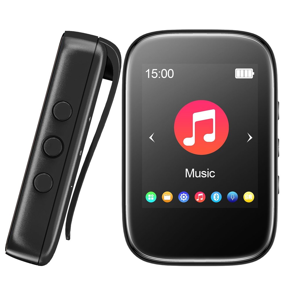 32GB Mp3 Player with Bluetooth Sports Clip-on Music Player Support FM Radio Voice Record E-Book Calendar Alarm SupportMicros SD Card Up to 512GB