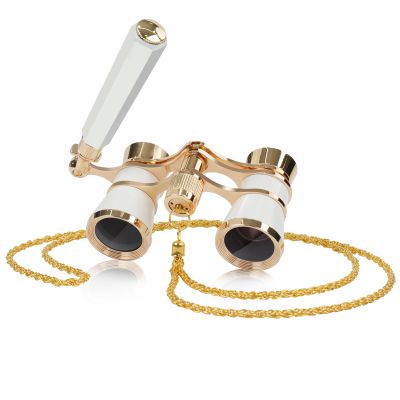 BOSTRON 3X25 Theater Glasses Binoculars Compact with Adjustable Handle & Chain Opera Glasses for Women Adults in Musical ConcertWhite