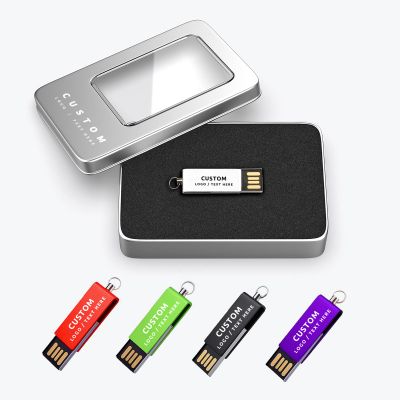 Custom USB Flash Drive, 100 Pack Personalized Swivel Thumb Drive USB 2.0 Memory Stick with Keychain, Ideal for Corporate Gifts, Business Events and Promotional Giveaways (512 MB,with Metal Box)