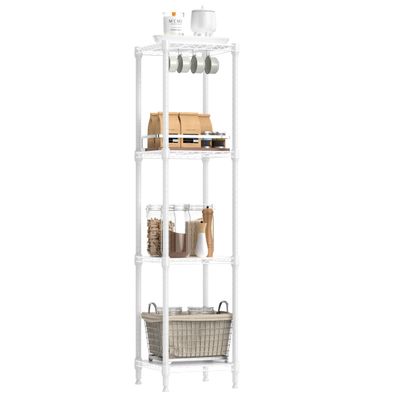 IZEUK 4 Tier Steel Storage Shelves, Adjustable Wire Shelving Unit for Kitchen, Bathroom, or Office Organization, Heavy Duty Metal Rack, 480 lbs Capacity, 11.8" D x 11.8" W x 47.3" H, White