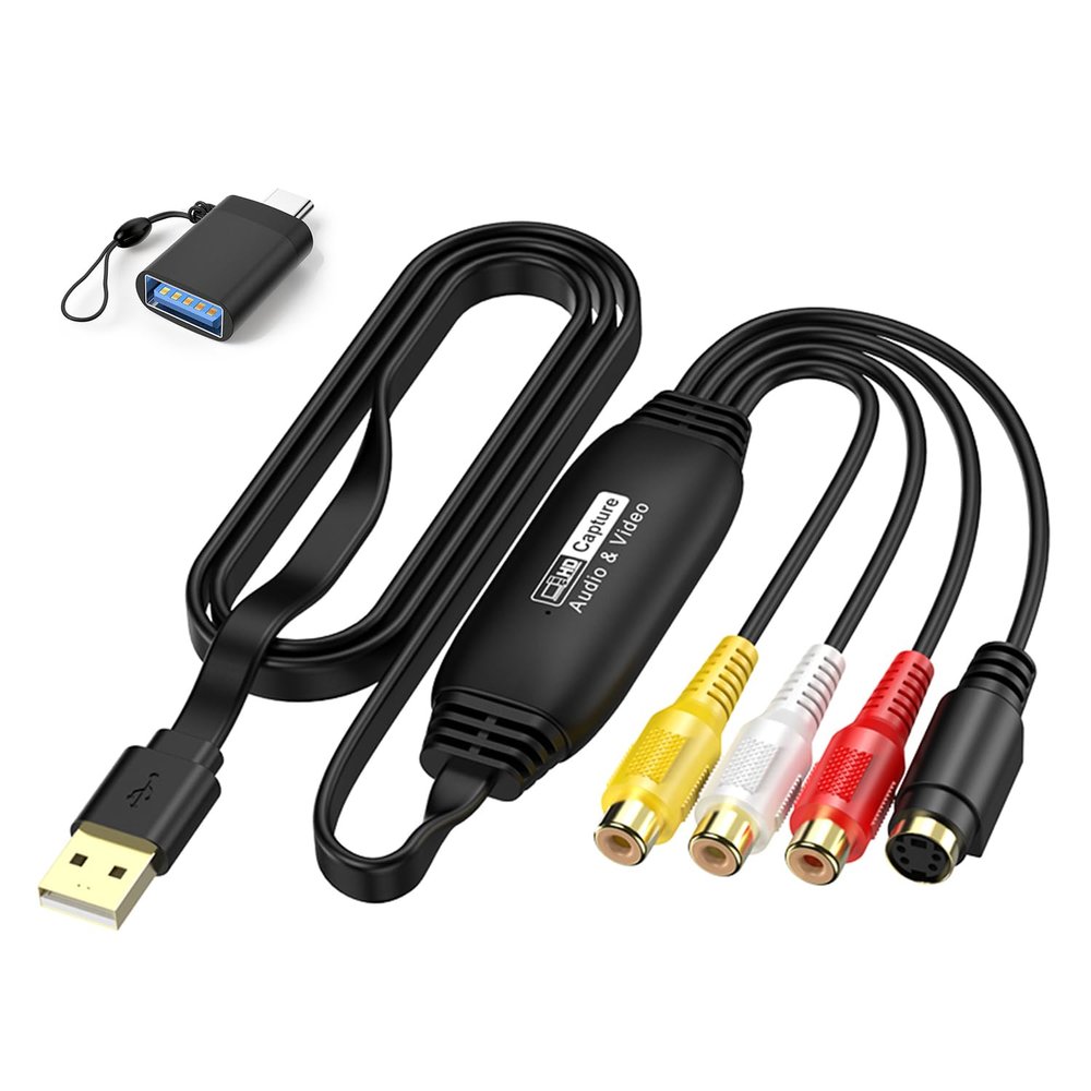 ShuoArmor RCA Video Capture Card, USB 2.0 Extension Cable VHS to Digital Converter,Convert Digital from VHS VCR Mini DV for Laptops/MAC/PC