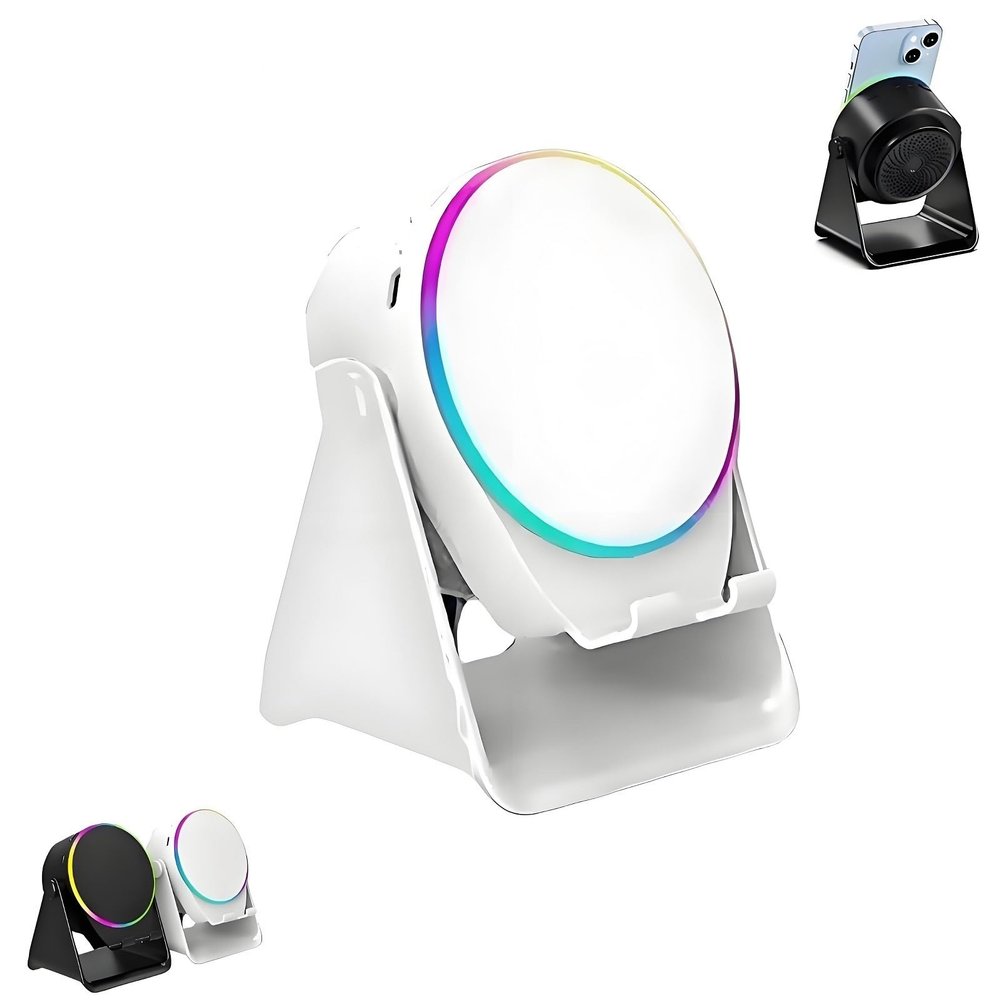 4-in-1 360 Rotating Bluetooth Speaker Stand, 2026 New Wireless Bluetooth Sensor Speaker Phone Holder, Cool Gadget with Colorful Lights and HD Surround Sound(White)