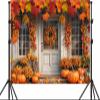 12X10ft Fall White Wood Door Photography Backdrop Autumn Western Forest Window Rustic Yellow Pumpkin Harvest Hay Natural Scenery Maple Leaves Harvest Banner Decoration Studio Props Party Backdrop view 1