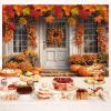 12X10ft Fall White Wood Door Photography Backdrop Autumn Western Forest Window Rustic Yellow Pumpkin Harvest Hay Natural Scenery Maple Leaves Harvest Banner Decoration Studio Props Party Backdrop view 3