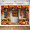 12X10ft Fall White Wood Door Photography Backdrop Autumn Western Forest Window Rustic Yellow Pumpkin Harvest Hay Natural Scenery Maple Leaves Harvest Banner Decoration Studio Props Party Backdrop view 4