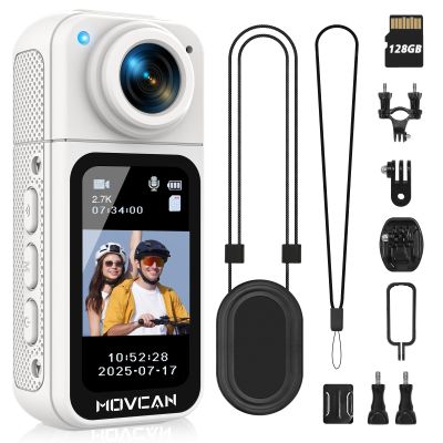 Movcan S70 Body Camera with Audio and Video Recording, HD 1520P Body Cam with 180 Rotating Lens, Thumb Size Hands Free Recording Body Worn Camera, Portable Camcorder for Work (128GB, White)