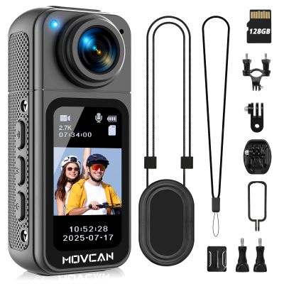 Movcan S70 Body Camera with Audio and Video Recording, HD 1520P Body Cam with 180 Rotating Lens, Thumb Size Hands Free Recording Body Worn Camera, Portable Camcorder for Work (128GB, Black)