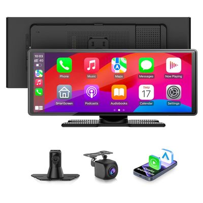 10.26'' Wireless Carplay Screen for Car with 1080P Backup Camera, Portable Car Audio Receivers with Carplay & Android Auto, GPS Navigation, Airplay, Mirror Link,Voice Control