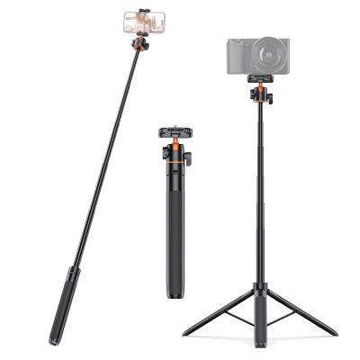55.7 inch Extendable Phone Tripod, Selfie Stick Vlog Stand with Ball Head and 2 in 1 Phone Clip, for DSLR, Action Camera and Phones