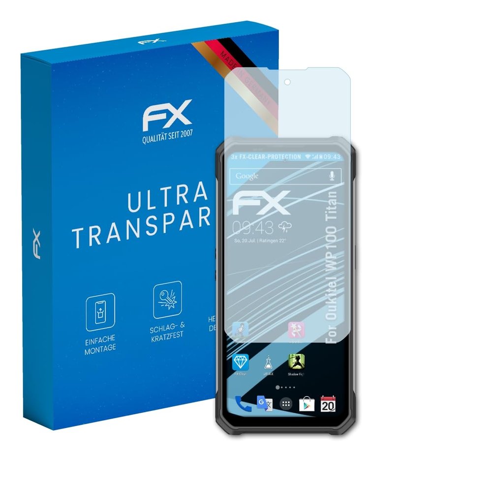 atFoliX Screen Protection Film compatible with Oukitel WP100 Titan Screen Protector, ultra-clear FX Protective Film (3X)