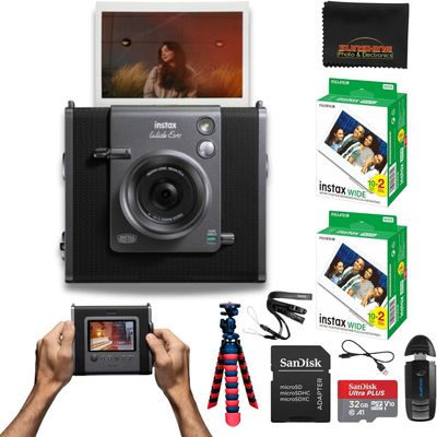 Fujifilm Instax Wide Evo Hybrid Instant Film Camera with 2 Packs Fujifilm Instax Wide Instant Film Twin Pack + 16GB Memory Card + Card Reader + Octo Tripod + Sunshine Photo Microfiber Cleaning Cloth