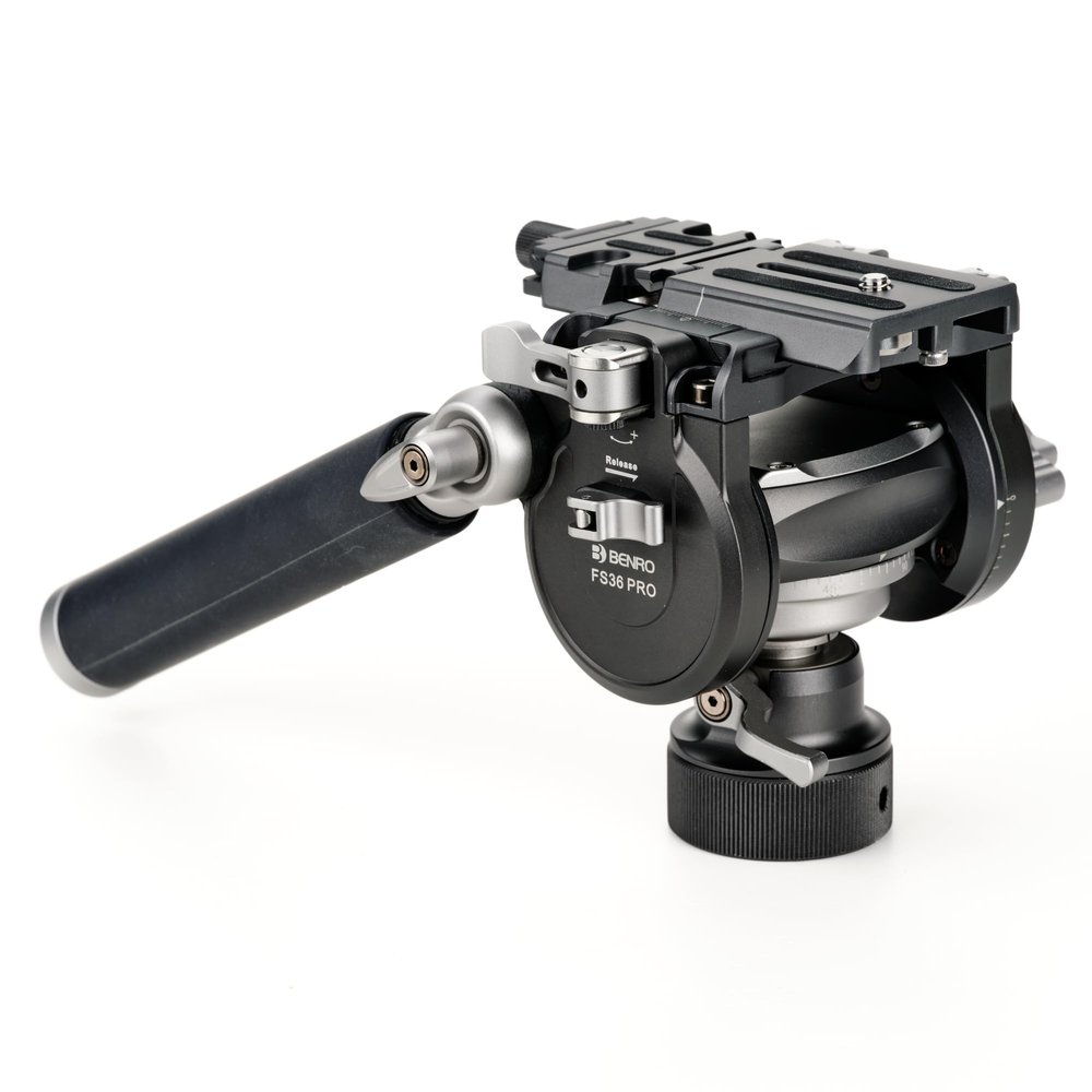 Benro Professional Inverted Ball-Head Video Head with Dual Plate (501 & Arca), Left-Side Operator Controls & Spring Counterbalance for Hybrid DSLR/Mirrorless Cinema Rigs (FS36PRO)