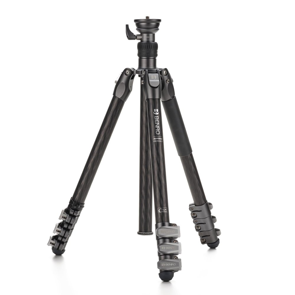 Benro Rhino CF 3-Series Carbon-Fiber Tripod & Monopod  4-Section Flip-Lock Legs, 55 lb Payload, 3/8 Head Mount (FRHN34CF)