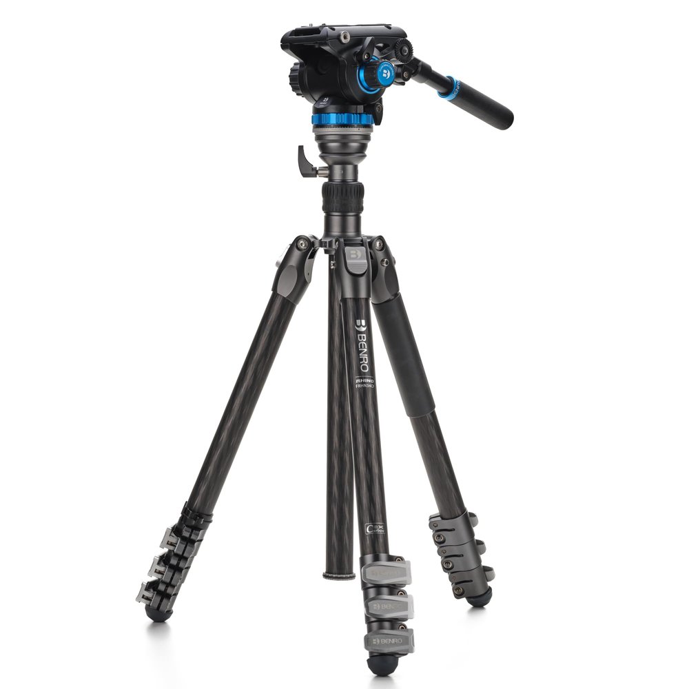 Benro Rhino CF Three Series 4-Section Carbon Fiber Tripod Kit with S6PRO Fluid Video Head Flip-Lock Legs, Monopod Conversion, 70.8 Maximum Height, 13.2 lb Load Capacity (FRHN34CFS6PRO)