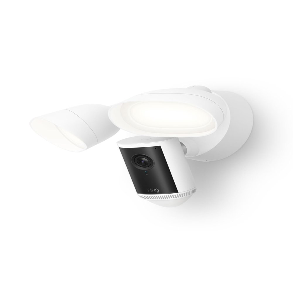 Ring Floodlight Cam Pro, Wired (newest model), Home or business security, Retinal 4K with wide-angle video, 10x Enhanced Zoom, and 2000 Lumen Floodlights, White