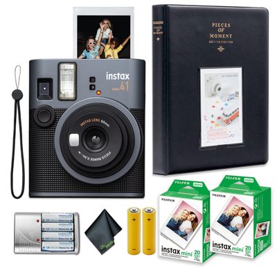 Fujifilm Instax Mini 41 Instant Film Camera Bundle with 2X Fuji Instax-Instant-mini Film Value Pack (40 Sheets) + 4X Rechargeable AA Batteries with Charger + Photo Album  64 Pockets + More