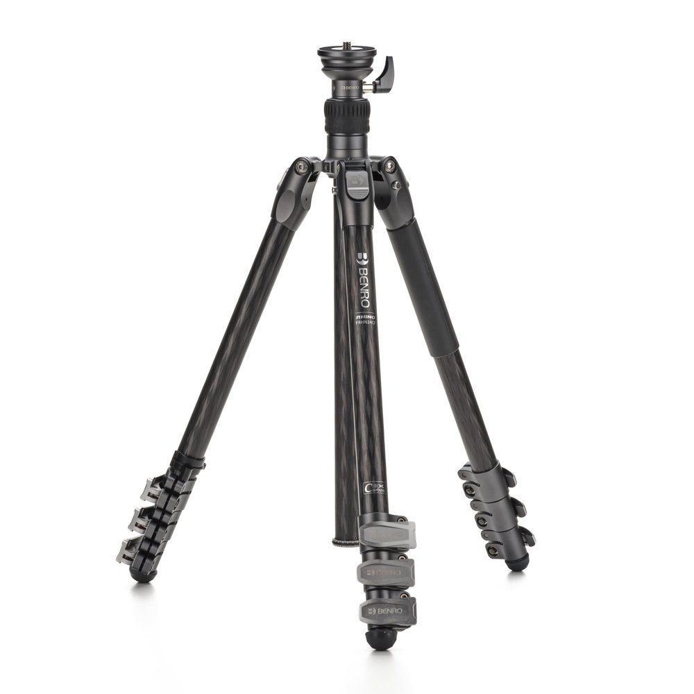 Benro Rhino CF Two Series Carbon Fiber Tripod & Monopod  4-Section Flip-Lock Legs, Converts to 70" Monopod, Supports 44 lb Payload, Travel-Ready Support Gear (FRHN24CF)