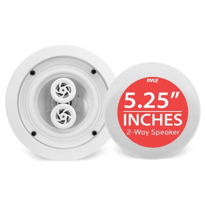 Pyle 5.25 Wireless 2-Way Ceiling Speaker, Dual Channel Stereo from One Speaker, Indoor or Outdoor Use, Weatherproof Bluetooth Speakers with Easy Installation, Stain-Resistant Grill, 200W Peak Power
