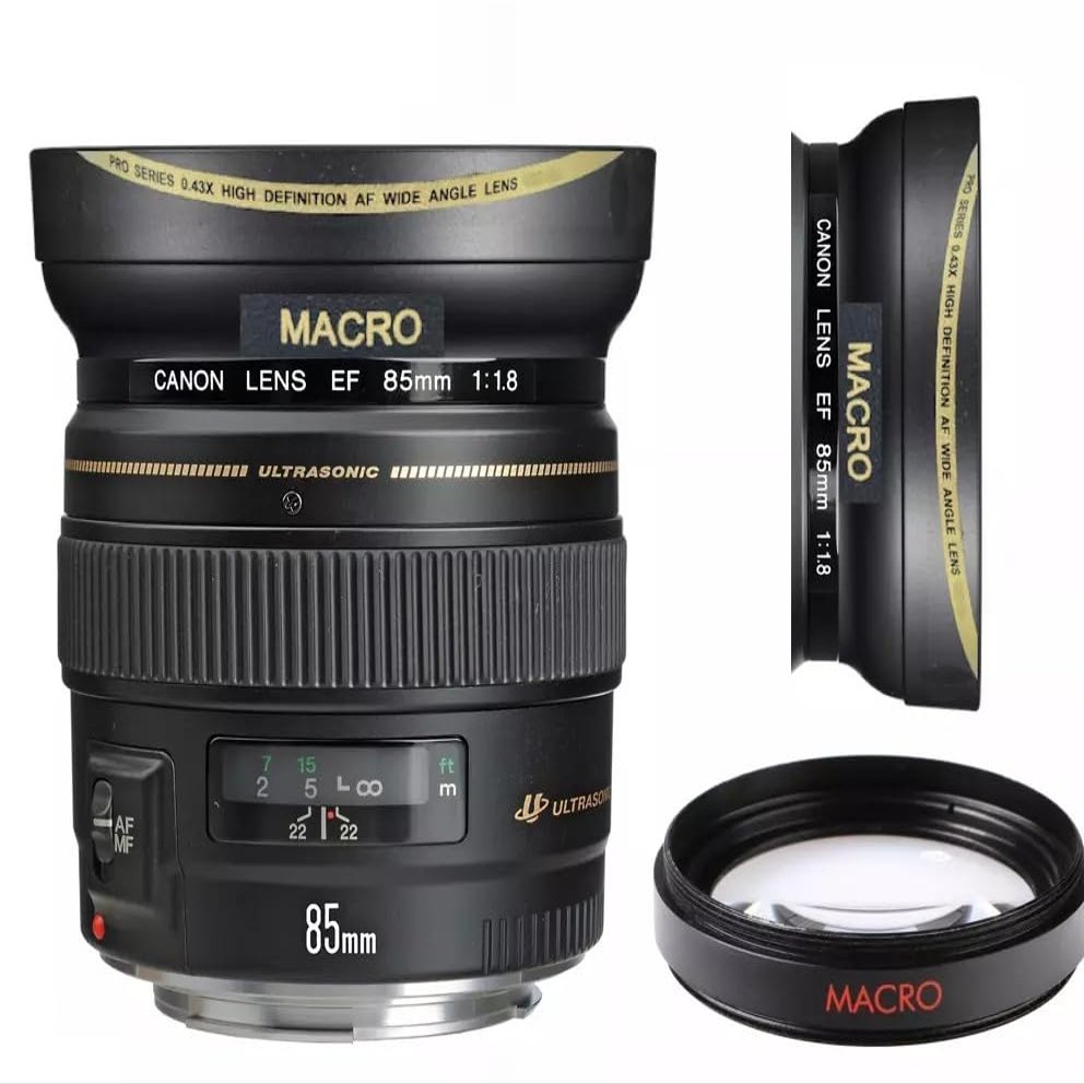 Ultra Wide Angle and Macro Lens Kit for EF 85mm f/1.8 USM, 32K HD