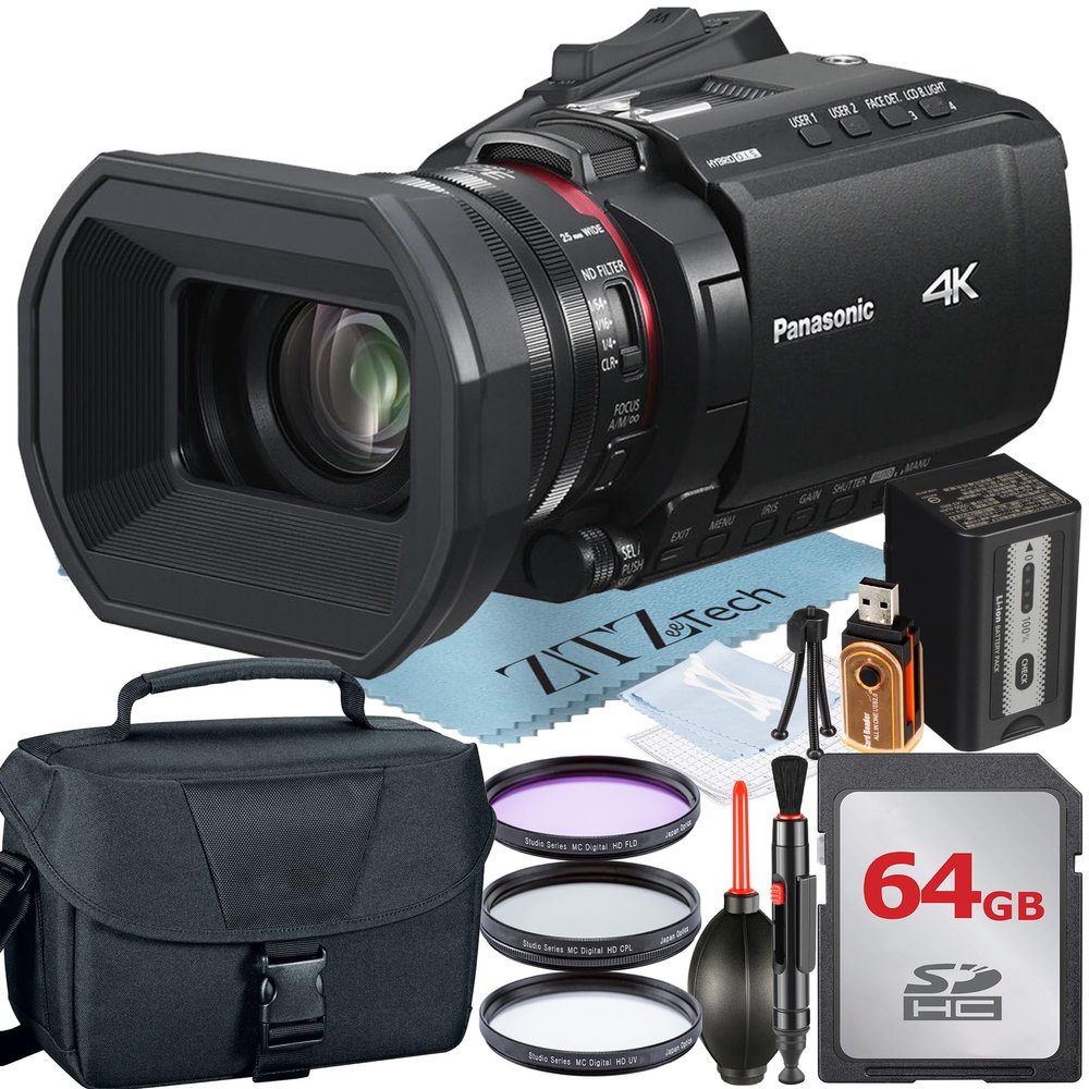 ZeeTech Panasonic HC-X1200 Camcorder with 64GB Memory Card + Tripod + Case Accessory Bundle