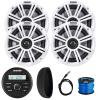 KICKER 46KMC2 Marine Bluetooth All-Weather AM/FM USB/AUX Gauge Style Media Center Receiver W/Black Cover, 4X 6.5 195W Max Power Coaxial Speakers W/White Grille, Radio Antenna, Speaker Wire view 1
