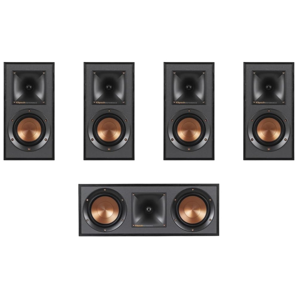 Klipsch Home Theater Speaker Bundle: 2 Pairs R-41M Bookshelf Speakers + R-52C Center Channel Speaker (Black)