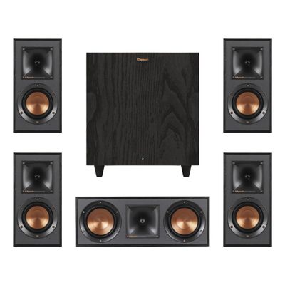 Klipsch Reference Home Theater Speaker Bundle  Includes (4) R-41M Bookshelf Speakers, (1) R-52C Center Channel, and (1) R-80SWi 8" Wireless Subwoofer for Immersive Surround Sound
