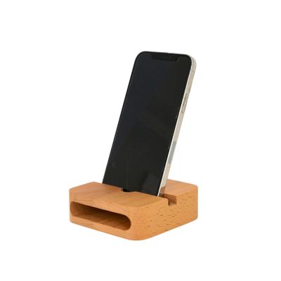Creative Gifts International Beechwood Square Phone Amplifier | Oval Opening | Acoustic Sound Amplifier | Wooden Smartphone Stand | Natural Finish | Desktop Accessory