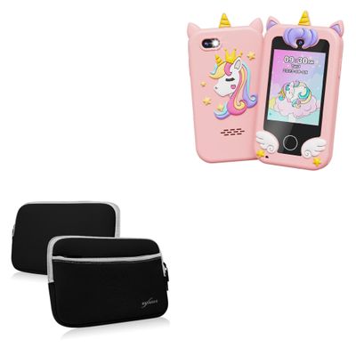 BoxWave Case Compatible with UCIDCI Kids Smart Phone Toys (2.8 in) - SoftSuit with Pocket, Soft Pouch Neoprene Cover Sleeve Zipper Pocket - Jet Black