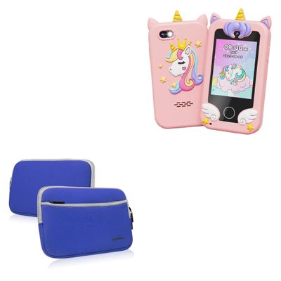 BoxWave Case Compatible with UCIDCI Kids Smart Phone Toys (2.8 in) - SoftSuit with Pocket, Soft Pouch Neoprene Cover Sleeve Zipper Pocket - Super Blue
