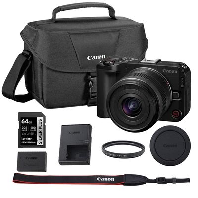 Canon EOS R50 V APS-C Mirrorless Interchangeable Lens Hybrid Camera with RF-S 14-30mm f/4-6.3 is STM PZ Lens Bundle and 64GB Memory Card + UV Filter + Camera Bag (5 Items)