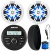 KICKER 46KMC2 Marine Bluetooth All-Weather AM/FM USB/AUX Gauge Style Media Center Receiver W/Black Cover, 2X 6.5 150W Max Power White RGB LED Coaxial Boat Speakers, 50 Feet 16G Speaker Wire, Antenna view 1