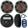 KICKER 46KMC2 Marine Bluetooth All-Weather AM/FM USB/AUX Gauge Style Media Center Receiver W/Black Cover, 2X 6.5 195W Max Power RGB LED Coaxial Speakers W/Charcoal Grille, Antenna, 3X Speaker Wire view 1